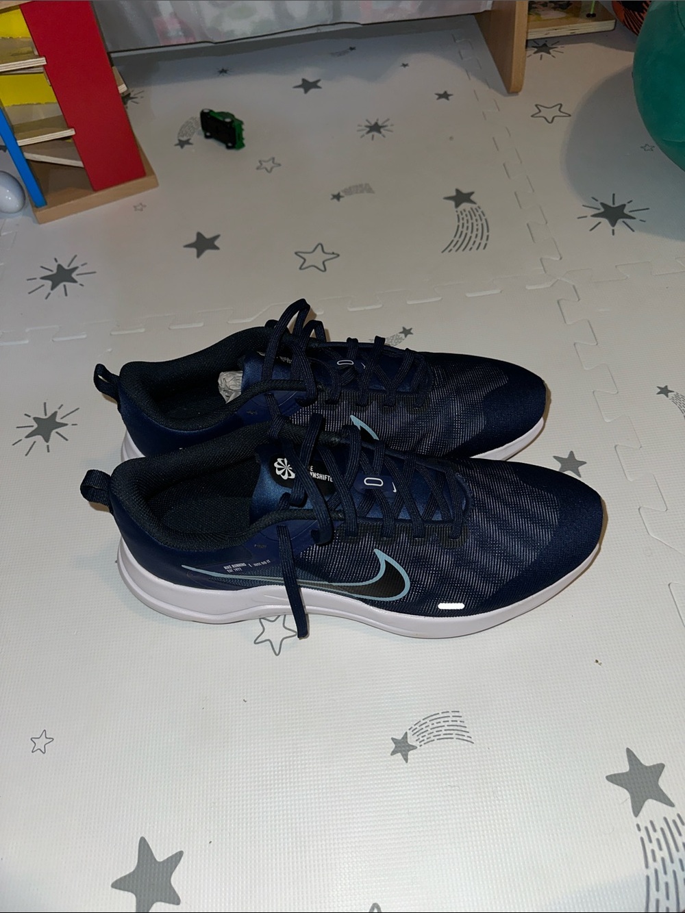 Men’s Nike Navy Downshifter Running Shoes with Light Blue Swoosh